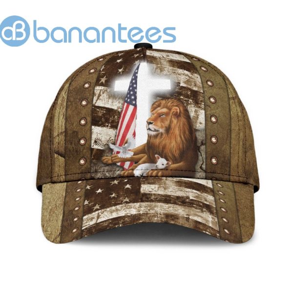 Lion And Lamb Jesus Cross American Flag All Over Printed 3D Cap Product Photo
