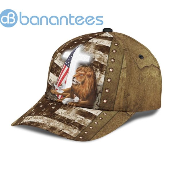 Lion And Lamb Jesus Cross American Flag All Over Printed 3D Cap Product Photo