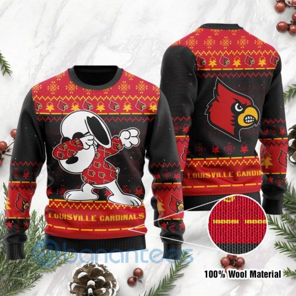 Louisville Cardinals Snoopy Dabbing Ugly Christmas 3D Sweater Product Photo