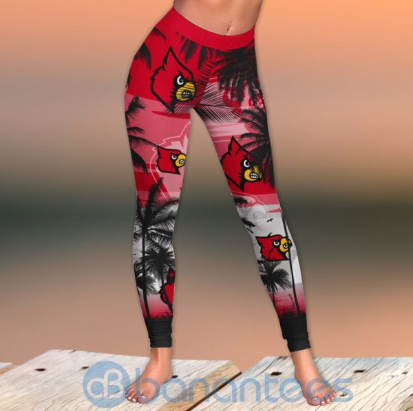 Louisville Cardinals Sunset Leggings And Criss Cross Tank Top For Women Product Photo