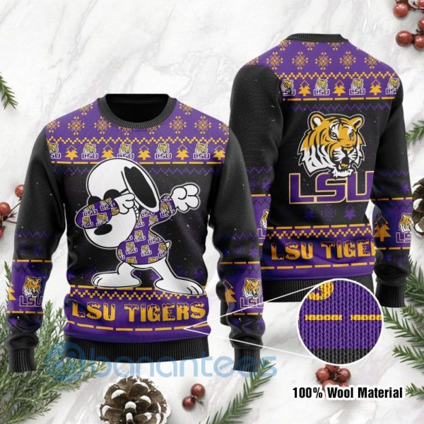 LSU Tigers Snoopy Dabbing Ugly Christmas 3D Sweater Product Photo
