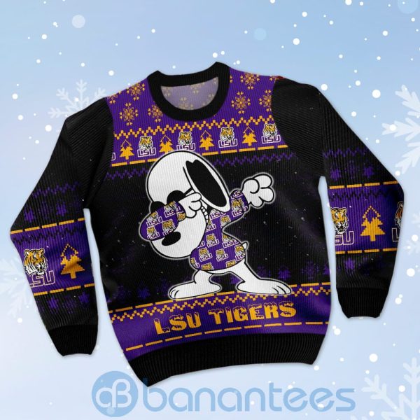 LSU Tigers Snoopy Dabbing Ugly Christmas 3D Sweater Product Photo