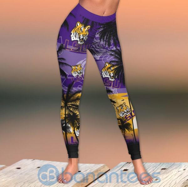 LSU Tigers Sunset Leggings And Criss Cross Tank Top For Women Product Photo