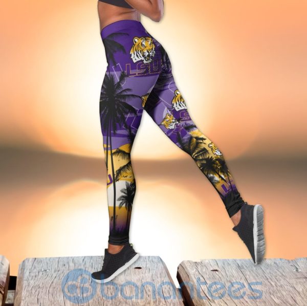 LSU Tigers Sunset Leggings And Criss Cross Tank Top For Women Product Photo