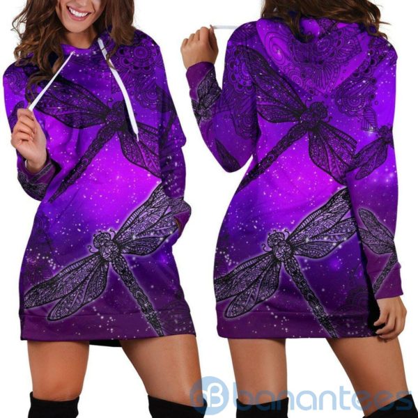 Magic Dragonflies Purple Hoodie Dress For Women Product Photo