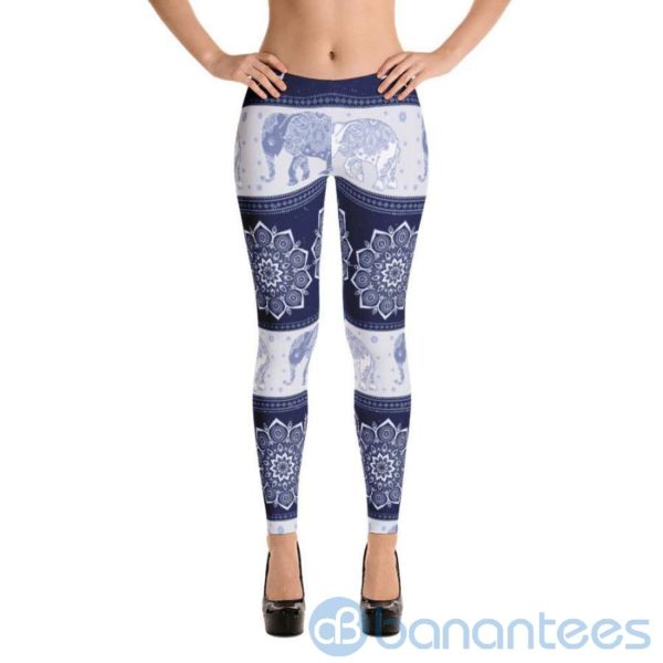 Mandala Elephant Bohemian Hippie Navy Blue Leggings For Women Product Photo