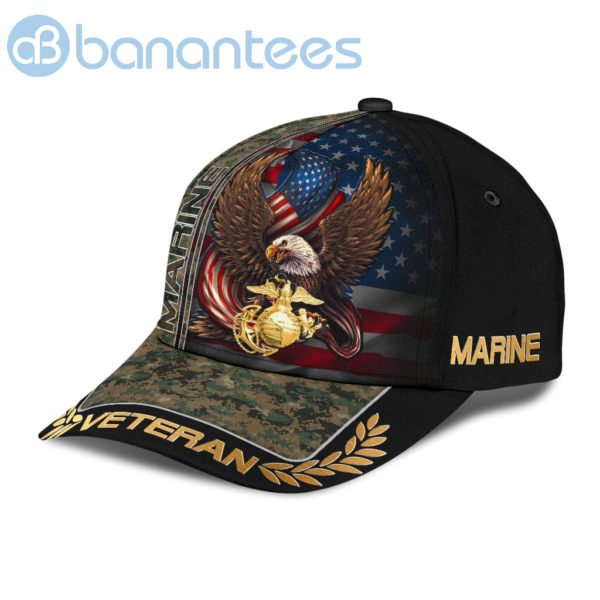 Marine Veteran American Flag Printed All Over Printed 3D Cap Product Photo