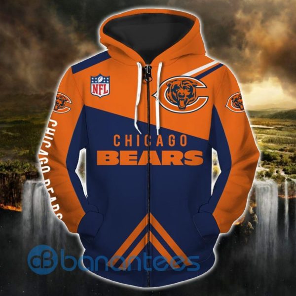 Men's Chicago Bears Orange Navy All Over Printed 3D Hoodie Zip Hoodie Product Photo