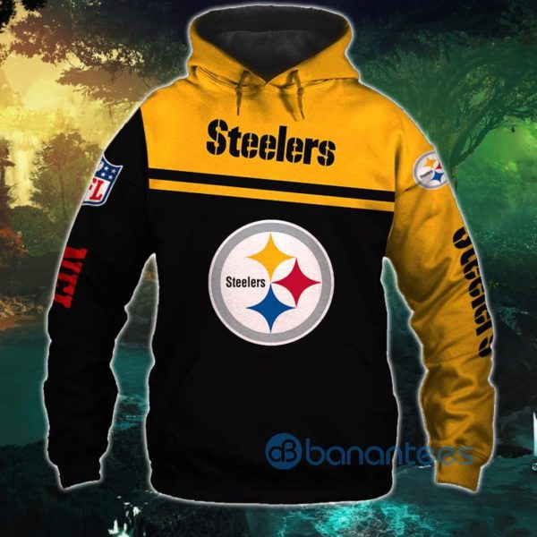 Men's Pittsburgh Steelers Black And Yellow All Over Printed 3D Hoodie Zip Hoodie Product Photo