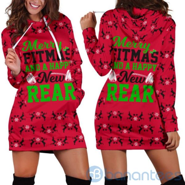 Merry Fitmas Happy New Rear Hoodie Dress For Women Product Photo
