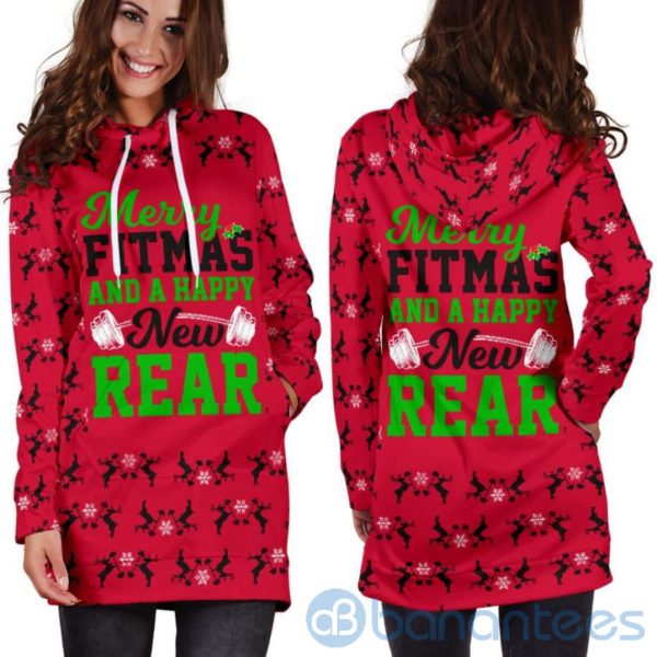 Merry Fitmas Happy New Rear Hoodie Dress For Women Product Photo
