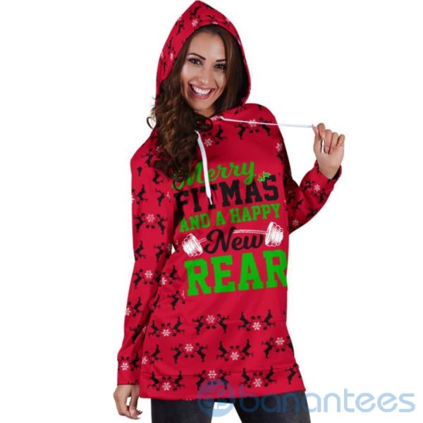 Merry Fitmas Happy New Rear Hoodie Dress For Women Product Photo