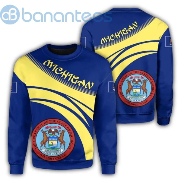 Michigan Coat Of Arms Cricket Style Yellow And Royal All Over Printed 3D Sweatshirt Product Photo