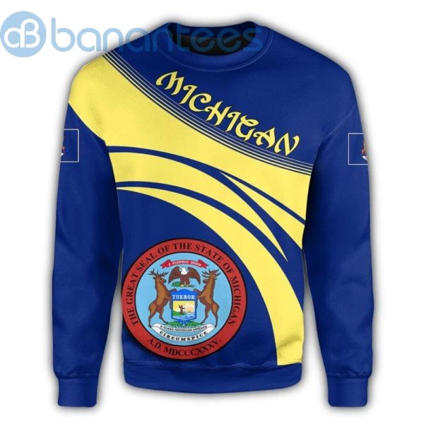 Michigan Coat Of Arms Cricket Style Yellow And Royal All Over Printed 3D Sweatshirt Product Photo