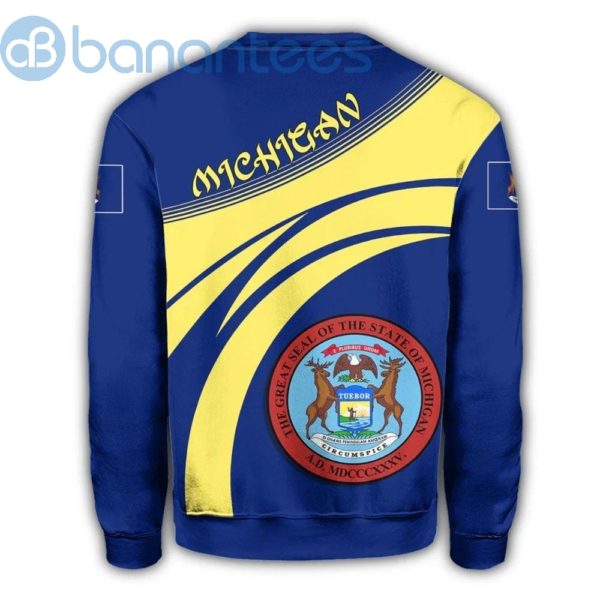 Michigan Coat Of Arms Cricket Style Yellow And Royal All Over Printed 3D Sweatshirt Product Photo