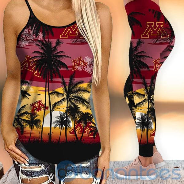 Minnesota Golden Gophers Sunset Leggings And Criss Cross Tank Top For Women Product Photo
