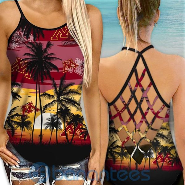 Minnesota Golden Gophers Sunset Leggings And Criss Cross Tank Top For Women Product Photo