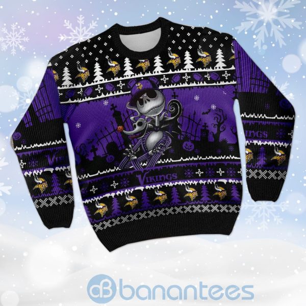 Minnesota Vikings Jack Skellington Halloween Ugly Christmas 3D Sweater Product Photo