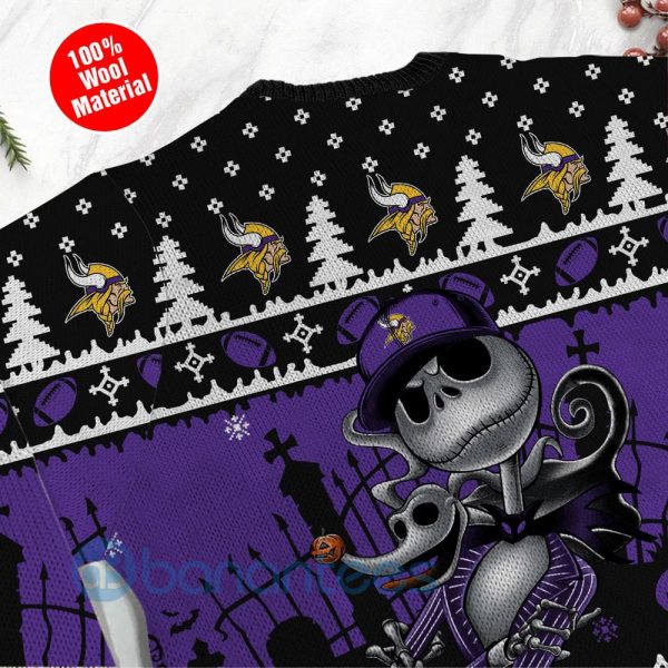 Minnesota Vikings Jack Skellington Halloween Ugly Christmas 3D Sweater Product Photo