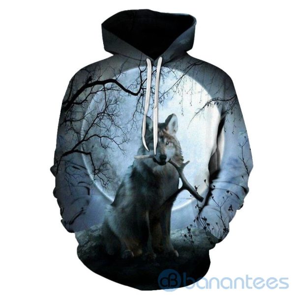 Moon And Funny Wolf Warrior All Over Printed 3D Hoodie Product Photo