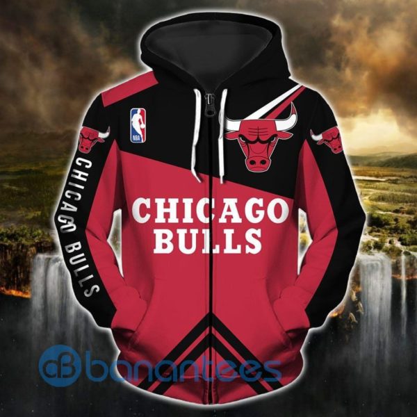 Nba Chicago Bulls Red And Black All Over Printed 3D Hoodie Zip Hoodie Product Photo