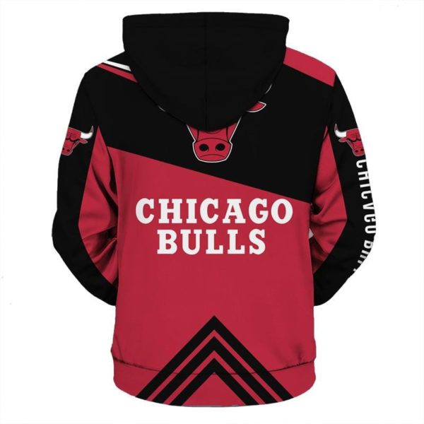 Nba Chicago Bulls Red And Black All Over Printed 3D Hoodie Zip Hoodie Product Photo
