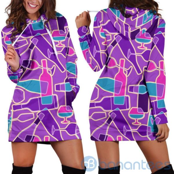 Neon Wine Hoodie Dress For Women Product Photo