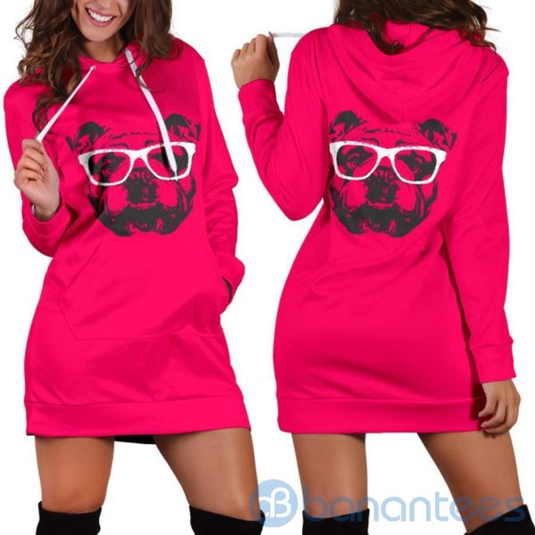 Nerd Bulldog Hoodie Dress For Women Product Photo