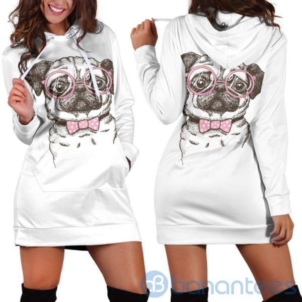 Nerd Pug Hoodie Dress For Women Product Photo