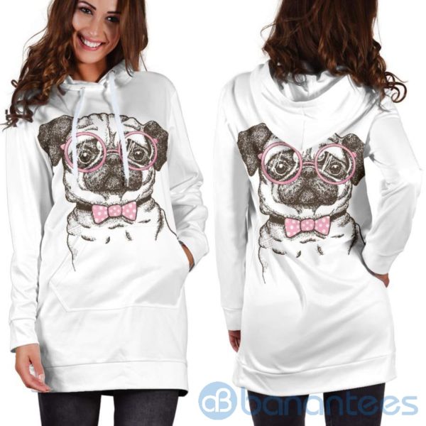 Nerd Pug Hoodie Dress For Women Product Photo
