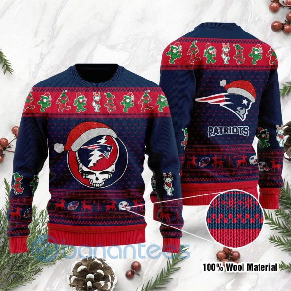 New England Patriots Grateful Dead SKull And Bears Custom Name Christmas 3D Sweater Product Photo