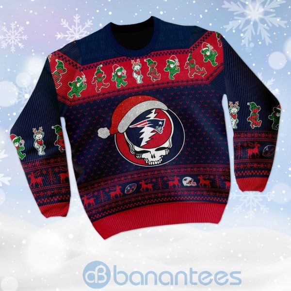 New England Patriots Grateful Dead SKull And Bears Custom Name Christmas 3D Sweater Product Photo