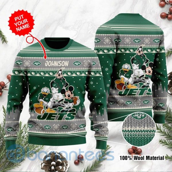 New York Jets Disney Donald Duck Mickey Mouse Goofy Custom Name Christmas 3D Sweater Product Photo