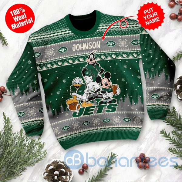 New York Jets Disney Donald Duck Mickey Mouse Goofy Custom Name Christmas 3D Sweater Product Photo