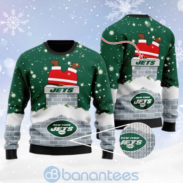 New York Jets Football Team Logo Symbol Santa Claus Custom Name Christmas 3D Sweater Product Photo