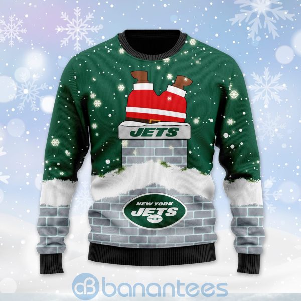 New York Jets Football Team Logo Symbol Santa Claus Custom Name Christmas 3D Sweater Product Photo