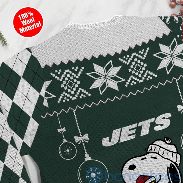 New York Jets Funny Charlie Brown Peanuts Snoopy Christmas Tree Ugly Christmas 3D Sweater Product Photo