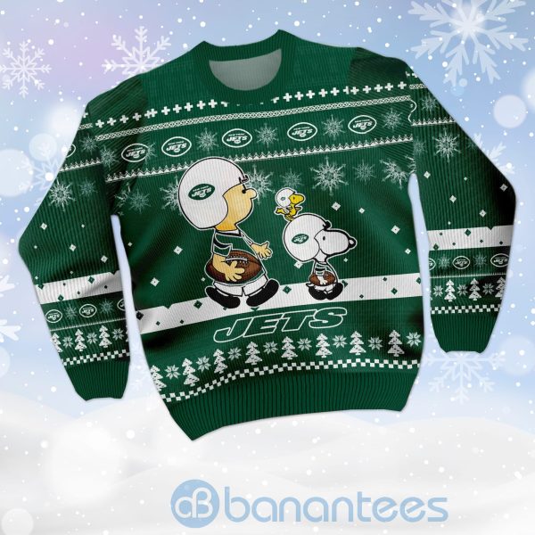New York Jets Funny Charlie Brown Peanuts Snoopy Ugly Christmas 3D Sweater Product Photo