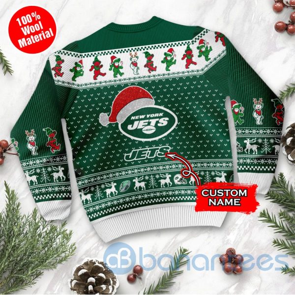 New York Jets Grateful Dead SKull And Bears Custom Name Ugly Christmas 3D Sweater Product Photo