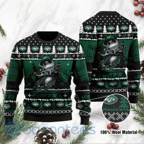 New York Jets Jack Skellington Halloween Ugly Christmas 3D Sweater Product Photo
