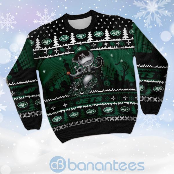 New York Jets Jack Skellington Halloween Ugly Christmas 3D Sweater Product Photo