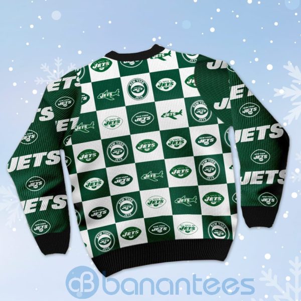 New York Jets Logo Checkered Flannel Design Ugly Christmas 3D Sweater Product Photo