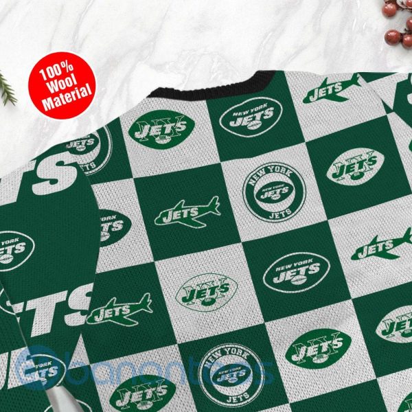 New York Jets Logo Checkered Flannel Design Ugly Christmas 3D Sweater Product Photo
