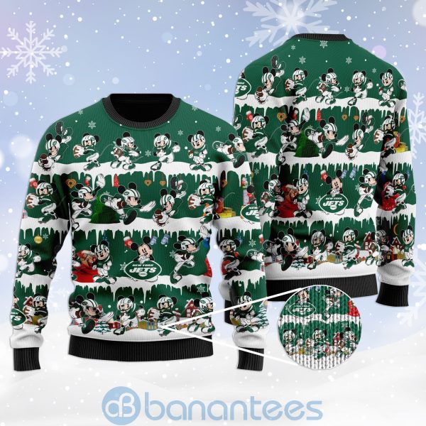 New York Jets Mickey American Football Ugly Christmas 3D Sweater Product Photo