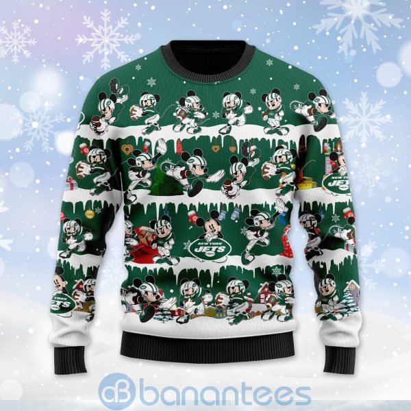 New York Jets Mickey American Football Ugly Christmas 3D Sweater Product Photo