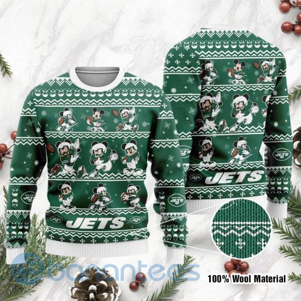 New York Jets Mickey Mouse Ugly Christmas 3D Sweater Holiday Party Product Photo