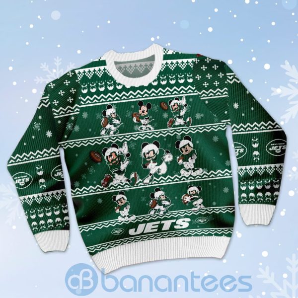 New York Jets Mickey Mouse Ugly Christmas 3D Sweater Holiday Party Product Photo