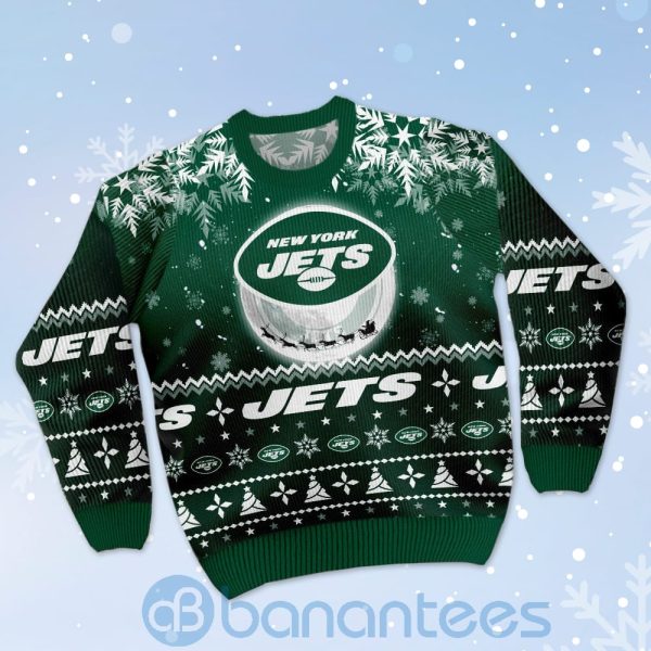 New York Jets Santa Claus In The Moon Ugly Christmas 3D Sweater Product Photo
