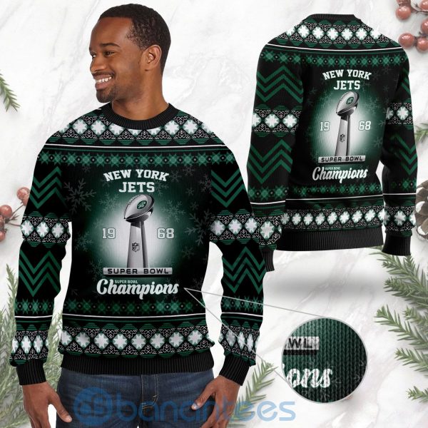 New York Jets Super Bowl Champions Cup Ugly Christmas 3D Sweater Product Photo