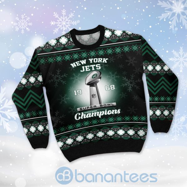 New York Jets Super Bowl Champions Cup Ugly Christmas 3D Sweater Product Photo